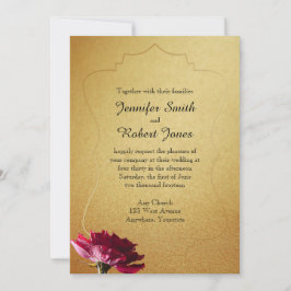 Röd ros om Guld bröllopsinbjudan Inbjudningar