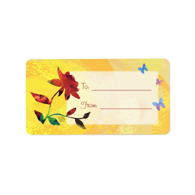 Röd ros om Gult med Butterflies Gift Labels Adressetikett (Framsidan)
