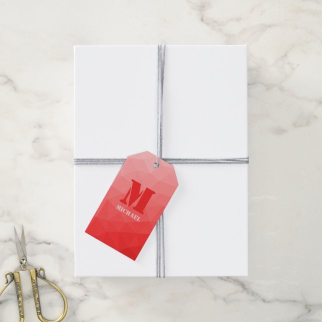 Röd ros ombre geometrisk mesh mönster Monogram Presentetikett (Med Snöre)