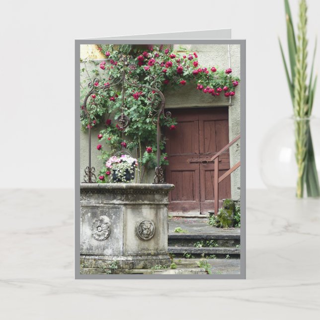 Röd ros över dörr/Italien Kort (Framsida)