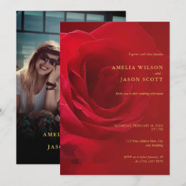 Röd ros-övertoningsrött med Photo Bröllop Inbjudningar