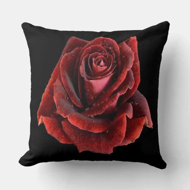 Röd ros på Black Pillow Cushion Kudde (Framsida)
