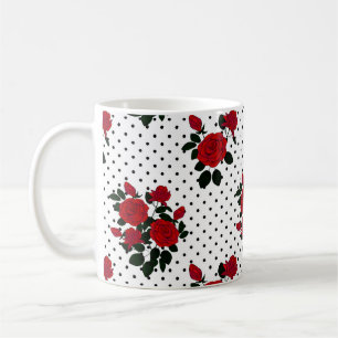 Röd ros på en polka-punktbakgrund. kaffemugg
