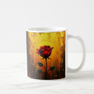 Röd ros på guld kaffemugg