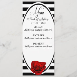 Röd ros på menyn Black & White Rand Bröllop Meny