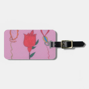 Röd ros på Rosa: Blommigt Gräns Art-utskrift/grafi Bagagebricka