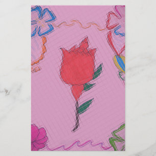 Röd ros på Rosa: Blommigt Gräns Art-utskrift/grafi Brevpapper