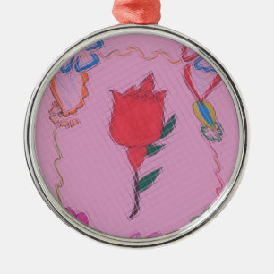 Röd ros på Rosa: Blommigt Gräns Art-utskrift/grafi Julgransprydnad Metall