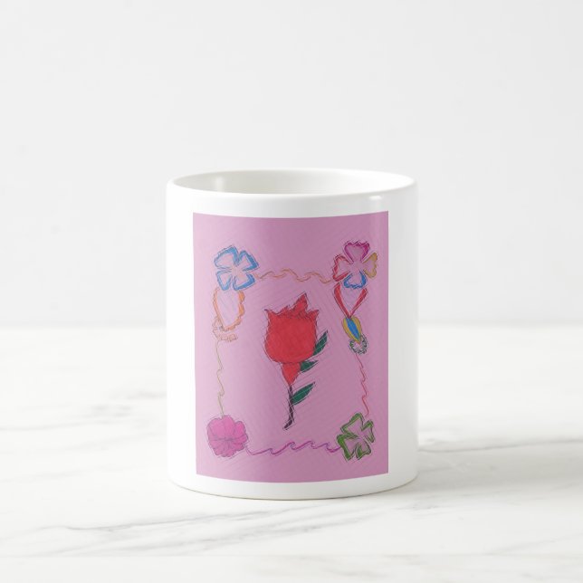 Röd ros på Rosa: Blommigt Gräns Art-utskrift/grafi Kaffemugg (Center)