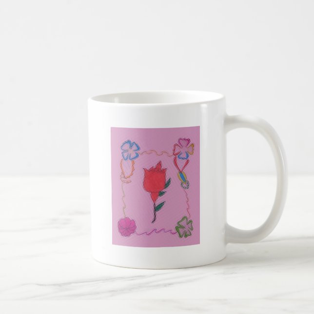 Röd ros på Rosa: Blommigt Gräns Art-utskrift/grafi Kaffemugg (Höger)