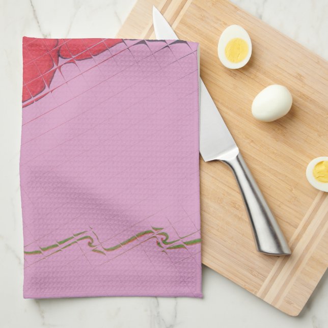 Röd ros på Rosa: Blommigt Gräns Art-utskrift/grafi Kökshandduk (Vikt i Fjärdedel)