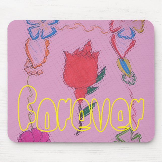 Röd ros på Rosa: Blommigt Gräns Art-utskrift/grafi Musmatta (Framsidan)
