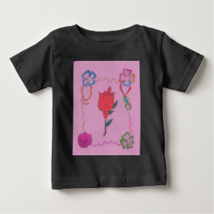 Röd ros på Rosa: Blommigt Gräns Art-utskrift/grafi Tröja