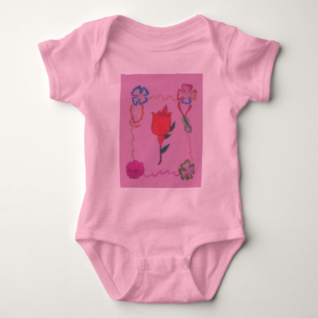 Röd ros på Rosa: Blommigt Gräns Art-utskrift/grafi Tröja (Framsida)