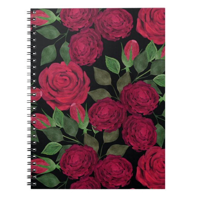 Röd ros på svart. anteckningsbok (Framsidan)