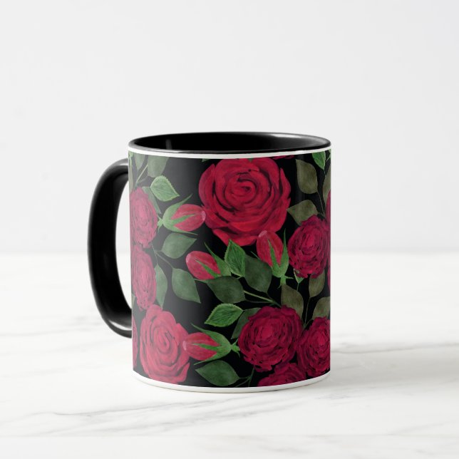 Röd ros på svart. mugg (Framsida vänster)
