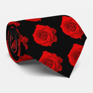 Röd ros på svart Tie Slips