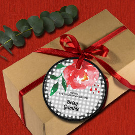 Röd ros på svart-vit gingham bröllopsfest gåvor etiketter