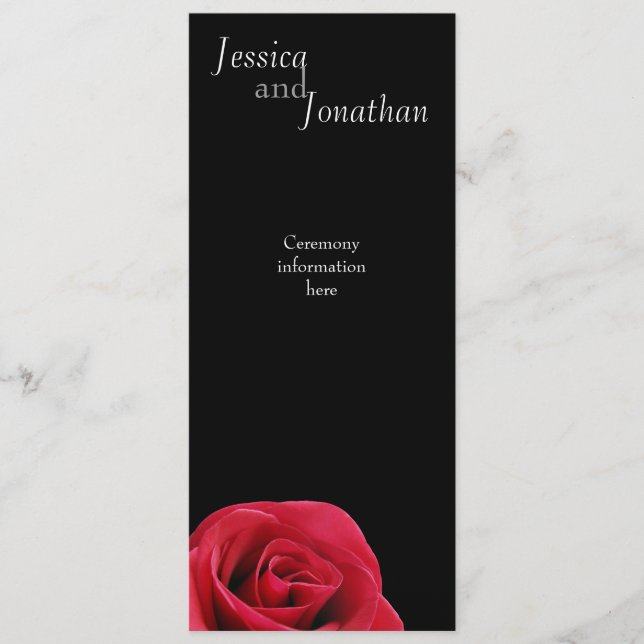 Röd ros på svarta programkort program (Framsida)