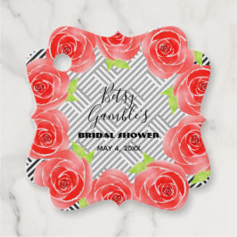 Röd ros på Svartvit Rand Derby Party Gåvor Etiketter