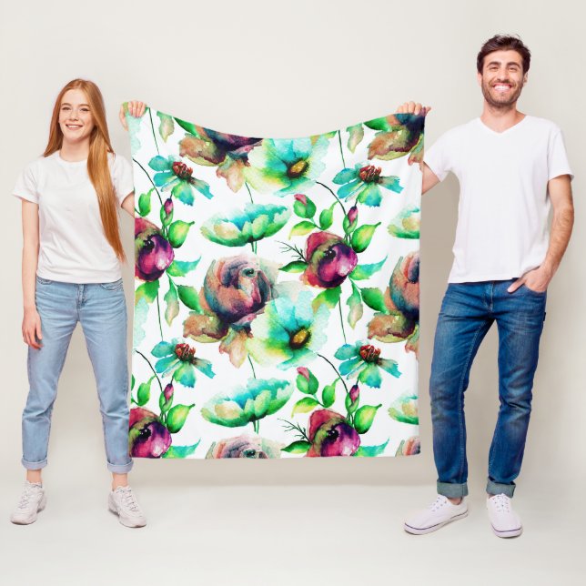 Röd ros på vit bakgrund fleecefilt (På plats)