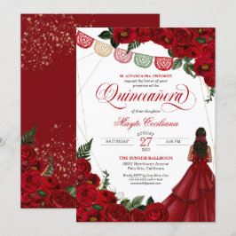 Röd ros & Papel Picado Quinceañera 15:e födelsedag Inbjudningar