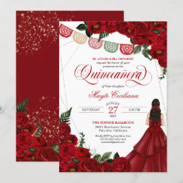 Röd ros & Papel Picado Quinceañera 15:e födelsedag Inbjudningar