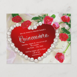 Röd Ros Pärl Quinceañera Inbjudningar