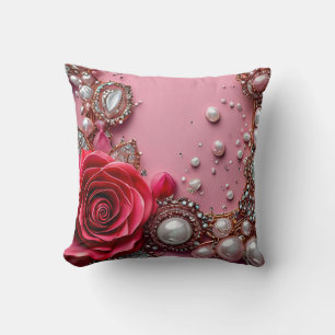 🌹 Röd Ros Pärla Blommig Design För Hemmet Dekorat Kudde