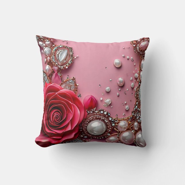 🌹 Röd Ros Pärla Blommig Design För Hemmet Dekorat Kudde (Framsida)