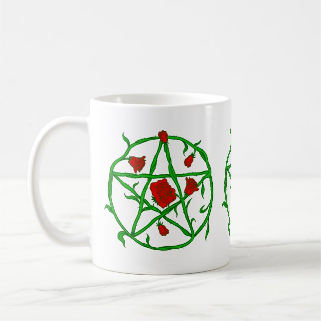röd ros pentagram gothjkan kaffemugg (Vänster)