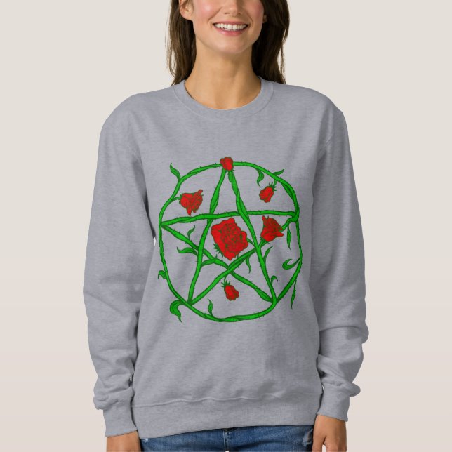 röd ros pentagram gothjkan t shirt (Framsida)