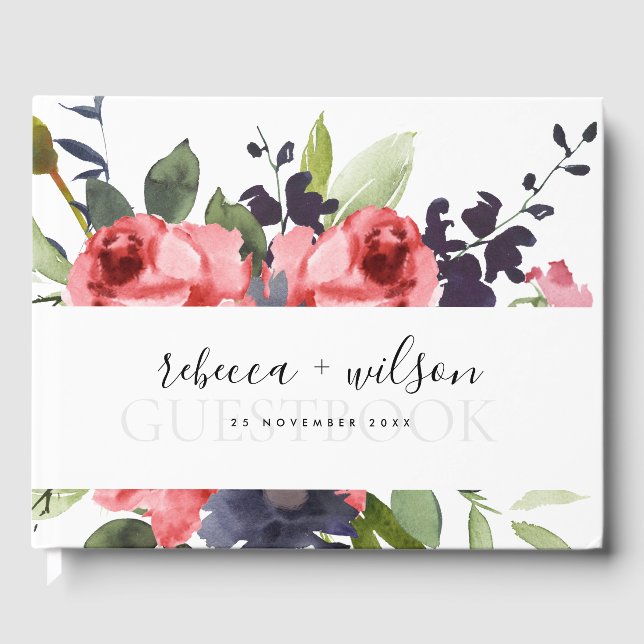 RÖD ROS PEON EUKALYPTUS FLORA AKVARELL BRÖLLLOP GÄSTBÖCKER (Framsida)