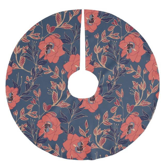 Röd ros Peonies Mörk Bakgrund Julgransmatta Borstad Polyester (Framsidan)