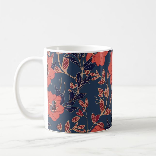 Röd ros Peonies Mörk Bakgrund Kaffemugg (Vänster)