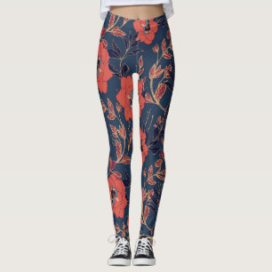 Röd ros Peonies Mörk Bakgrund Leggings