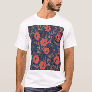 Röd ros Peonies Mörk Bakgrund T Shirt