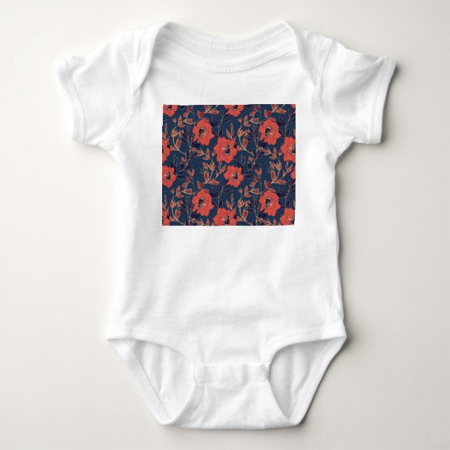 Röd ros Peonies Mörk Bakgrund T Shirt (Framsida)