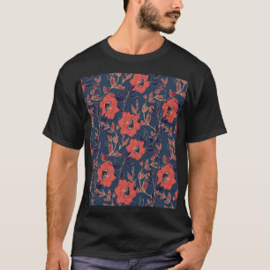 Röd ros Peonies Mörk Bakgrund T Shirt