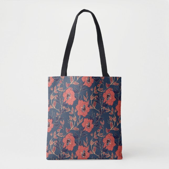 Röd ros Peonies Mörk Bakgrund Tygkasse (Framsida)