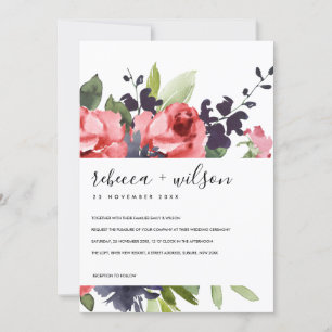 RÖD ROS PEONY BLOMMIGT WATERCOLOR BUNCH BRÖLLOP