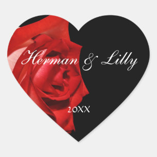 Röd ros Personlig Heart Bröllop Sticker Hjärtformat Klistermärke