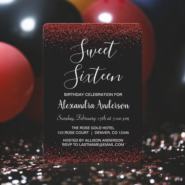 Röd ros Petal Sweet sixteen Birthday Inbjudningar (Skapare uppladdad)