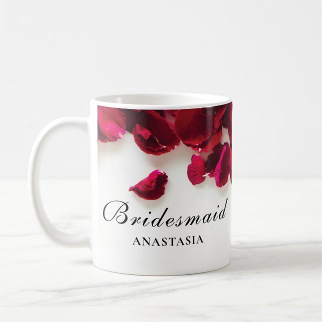 Röd ros Petals Bröllop Bridesmaid Kaffemugg (Vänster)