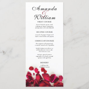 Röd ros Petals Bröllop Menu Meny