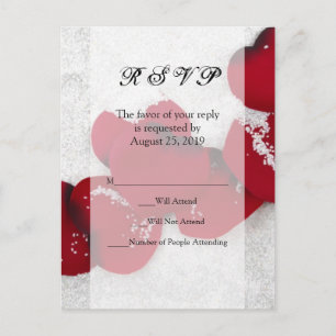 Röd ros Petals i Snö, Winter Wedding Inbjudan Vykort