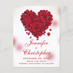 Röd ros Petals Kärlek Heart Spara datum Meddelande Vykort