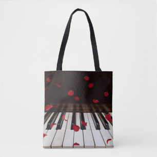 Röd ros Petals på Piano Tote Bag Tygkasse