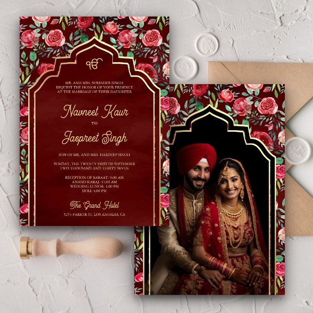 Röd ros Photo Anand Karaj Sikh Bröllop Inbjudningar (Skapare uppladdad)