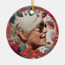 Röd ros PHOTO Memorial Keepsak Sentimental Julgransprydnad Keramik